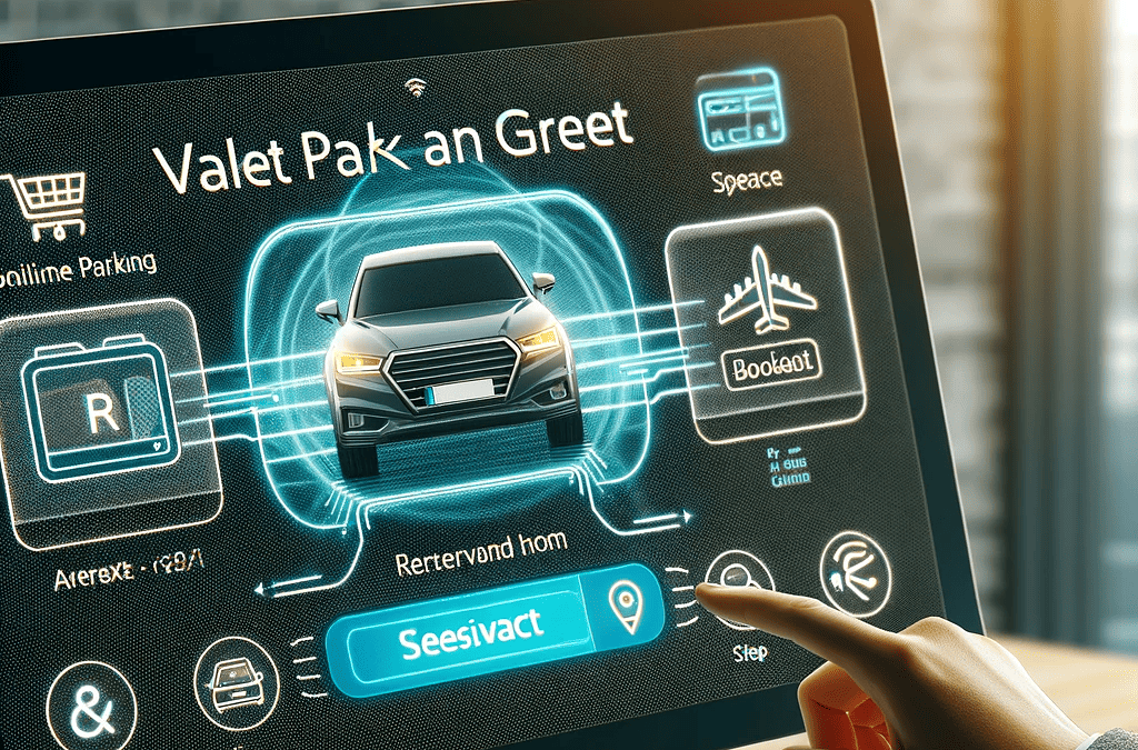 Una captura de pantalla o representación gráfica del proceso de reserva en línea, mostrando la facilidad y conveniencia de reservar un espacio para el coche